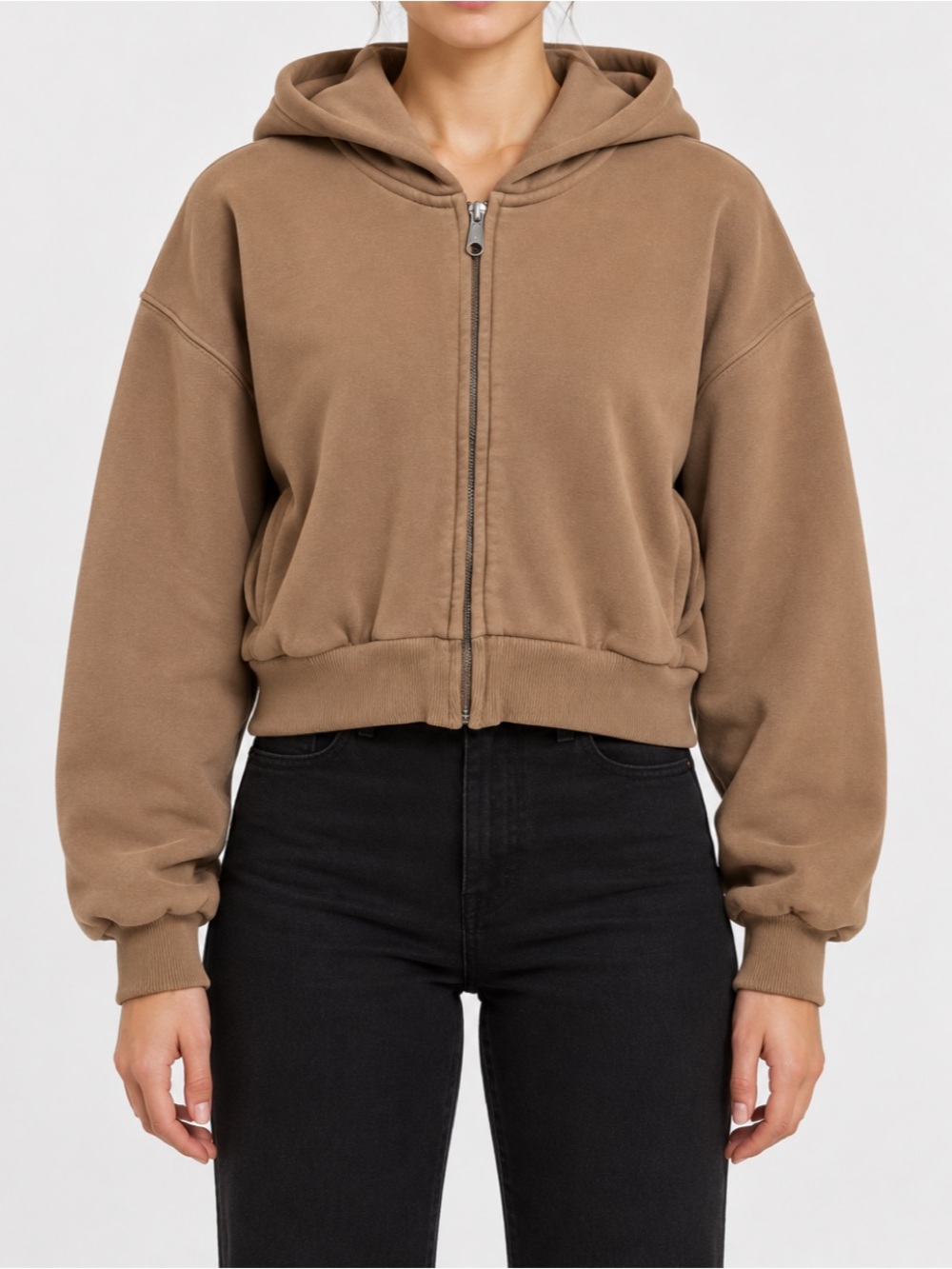 Vuori Womens Small Brown Restore Full Zip Hoodie Cropped Fleece Sweatshirt